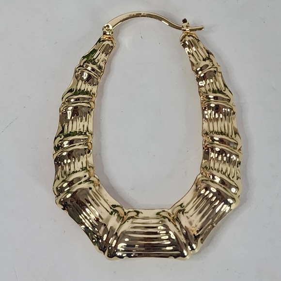 Gold Filled Bamboo Doorknocker Oval Hoop Earrings - Picture 4 of 6